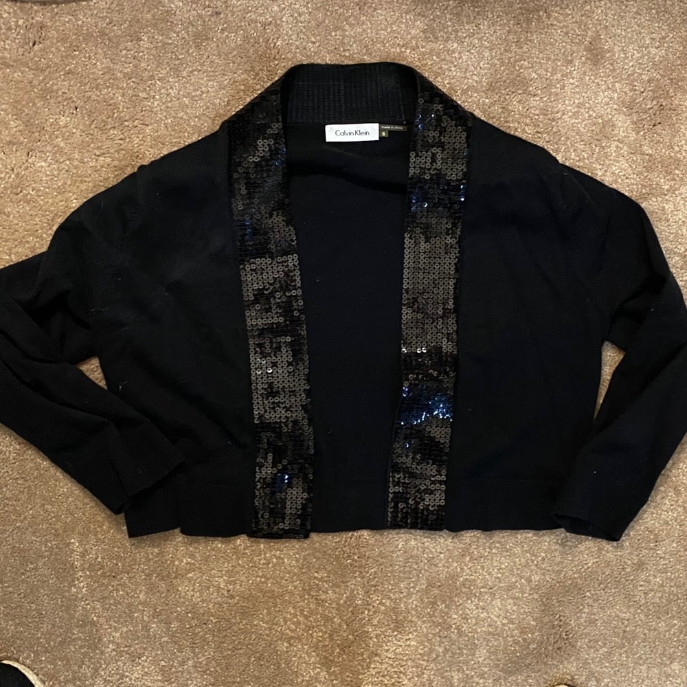 Calvin Klein cropped sweater black sequin Small